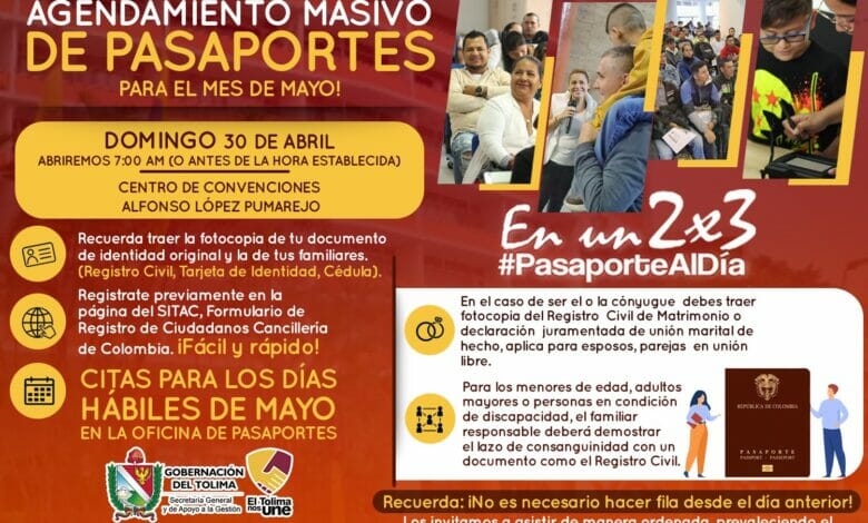 Oficina de Pasaportes de la Gobernación del Tolima abre su agenda para mayo 11 Oficina de Pasaportes de la Gobernación del Tolima abre su agenda para mayo 11