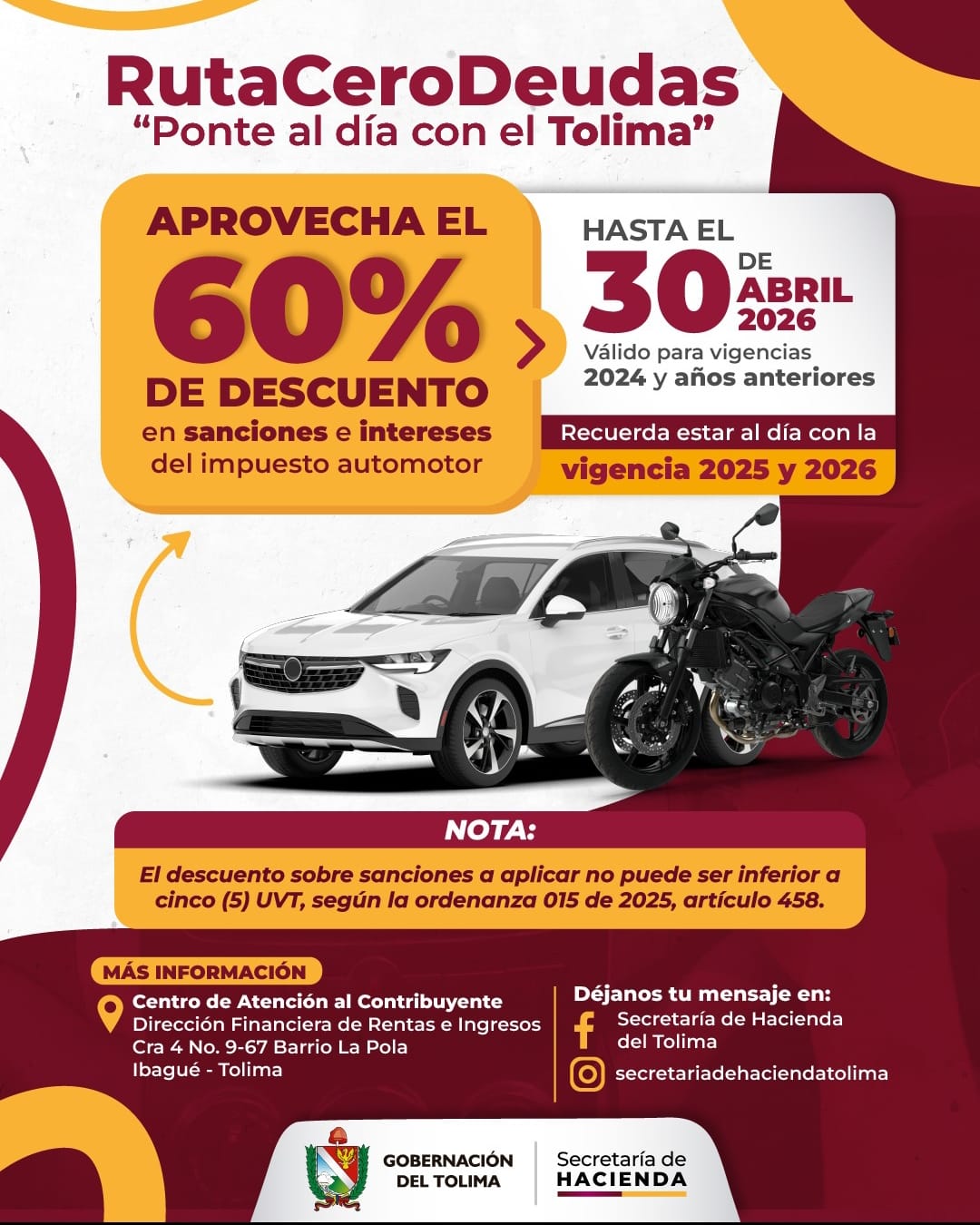 Póngase al día: Aproveche el descuento del 60% en intereses y sanciones del Impuesto de Vehículos* 1 Póngase al día: Aproveche el descuento del 60% en intereses y sanciones del Impuesto de Vehículos* 1